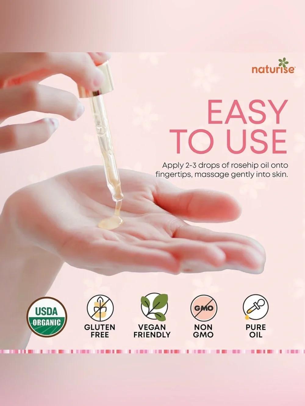 Naturise Organic Rosehip Seed Oil for Face, Skin, Hair, Nails, Body (4 fl oz)